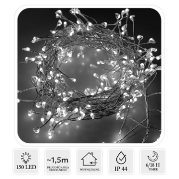 Chomik Микро-светодиодные лампы Cluster 150L, холодный белый, длина 0,3 + 1,5 м, работают от батареек, LED1810 - Home Club