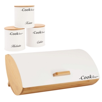 Chomik Хлебница Aglio - бамбуковая с металлической крышкой 36,5 x 25 x 13 см, белый матовый + 3 контейнера 11,5 x 11,5 x 12 см, NEL4942 - Home Club