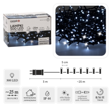 Chomik Світлодіодні ліхтарі 500L холодний білий + холодний спалах, довжина 3 + 25 м, внутрішній/зовнішній, LED9607 - Home Club