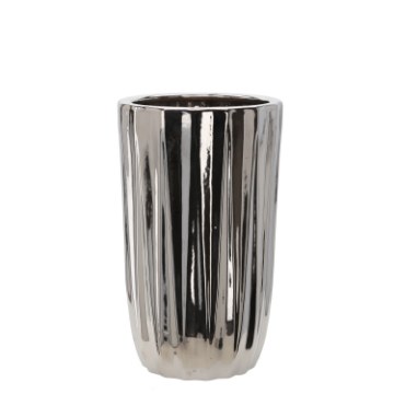Garden Line Керамический кашпо для цветочного горшка 24,5 x 24,5 x 41,5 см, серебристый с полосками, ELI3468 - Home Club