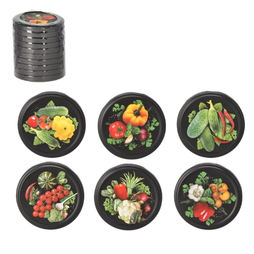 Chomik Набор из 10 крышек Fi 82 Овощи Mix Черный Мат Клик /014/, CAPL82KPL014 - Home Club