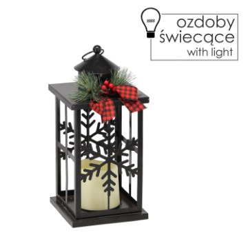 Chomik Праздничный Фонарик 14 x 14 x 31,5 См Led Металлический Черный - Снежинки, SOL0856 - Home Club