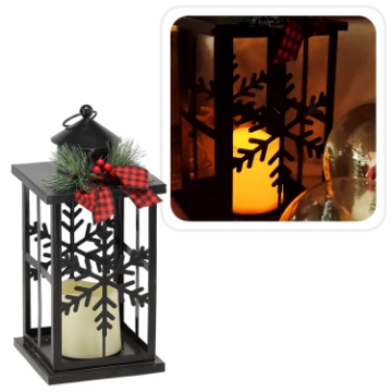 Chomik Праздничный Фонарик 14 x 14 x 31,5 См Led Металлический Черный - Снежинки, SOL0856 - Home Club
