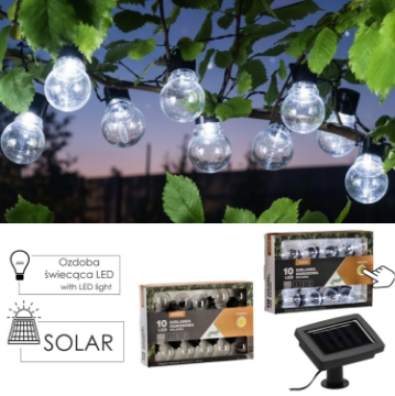 Garden Line Солнечная гирлянда для сада, длина 2 + 1,8 м, Luca 10 Led, холодный белый цвет, SOL3590 - Home Club