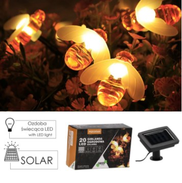 Garden Line Солнечная гирлянда для сада, длина 2 + 3,8 м, пчелы, 20 светодиодов, теплый белый свет, SOL3637 - Home Club