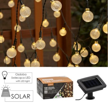 Garden Line Солнечная гирлянда для сада, длина 2 + 9,9 м, Bubble, 100 светодиодов, теплый белый свет, SOL3774 - Home Club