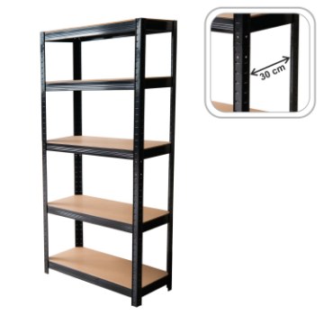Chomik 5-Уровенная Стеллаж 180 x 90 x 30 см, Черный, Грузоподъемность Полки: 175 кг, GWI7361 - Home Club