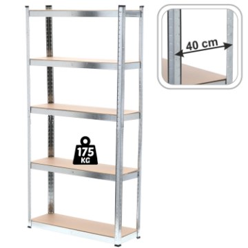 Chomik 5-Уровенная Стеллажная Система 220 X 90 X 40 См Грузоподъемность Полки: 175 Кг, GWI0629 - Home Club