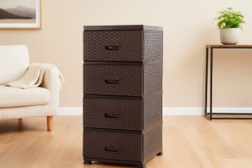 Chomik Пластикова Комода З 4 Ящиками, Брунатна, 38 x 45 x 90 см, Ратан, KAS0357/1A - Home Club