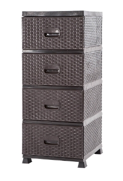 Chomik Пластиковый комод с 4 ящиками, коричневый, 38 x 45 x 90 см, ротанг, KAS0357/1A - Home Club