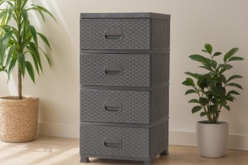 Chomik Пластикова Комода З 4 Ящиками Сіра 38 x 45 x 90 см Раттан, KAS0357/4A - Home Club