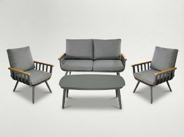 Garden Line Комплект алюминиевой мебели (диван + 2 кресла + столик), серый + серые подушки, ALM8151 - Home Club