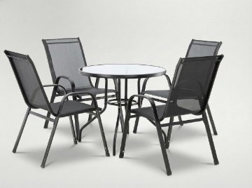 Garden Line Набір Садових Меблів - 4 Стільці + Круглий Стіл - Чорний, TIH3377 - Home Club