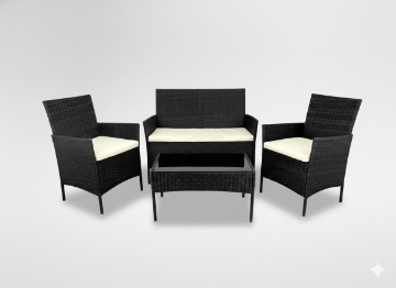Garden Line Комплект мебели из ротанга (диван, 2 кресла, скамейка) черный + кремовый., SAD0849 - Home Club