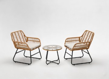 Garden Line Набор Садовой Мебели (2 Стула, Стол) - Коричневый, Подушки - Серый, ABI3408 - Home Club