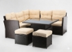 Garden Line Комплект мебели из ротанга (угловой диван + 2 пуфа + столик с регулируемой высотой), коричневый + кремовые подушки, ABI8205 - Home Club