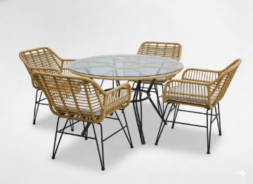 Garden Line Набор Садовой Мебели (Стол, 4 Стулья) - Коричневый, Подушки - Серый, ABI7503 - Home Club