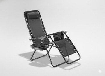 Garden Line Складной садовый шезлонг с подставкой, карманом и подголовником, черный, LEZ5934 - Home Club