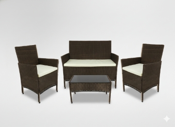Garden Line Комплект мебели из ротанга (диван, 2 кресла, скамейка) коричневый + кремовый., SAD1408 - Home Club