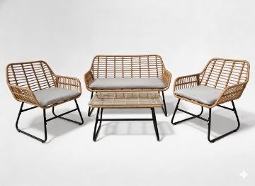 Garden Line Набор Садовой Мебели (Диван, 2 Стулья, Стол) - Бразовый, Подушки - Серый, ABI3422 - Home Club