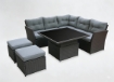 Garden Line Комплект мебели из ротанга (угловой диван + 2 пуфа + столик с регулируемой высотой) серый + серые подушки, ABI8212 - Home Club