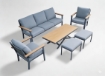 Garden Line Комплект садовой мебели из алюминия и тикового дерева (диван + 2 кресла + стол + 2 табурета) антрацит + серые подушки, TEK0428 - Home Club, изображение 3