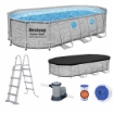 Bestway Басейн С Рамкой Из Раттана/ Овальное Окно 549 x 274 x 122 см (Басейн, Фильтрующая Помпа, Лестница, Пол, Крышка), BES56716 - Home Club
