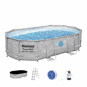 Bestway Овальный бассейн с каркасом из ротанга, размеры 4,88 x 3,05 x 1,07 м (бассейн, песочный фильтр, лестница, крышка, дозатор), BES56946 - Home Club