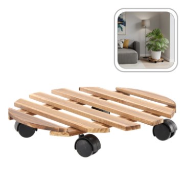 Garden Line Деревянная круглая подставка под вазон на колесиках, диаметр 30 см, EDA4557 - Home Club