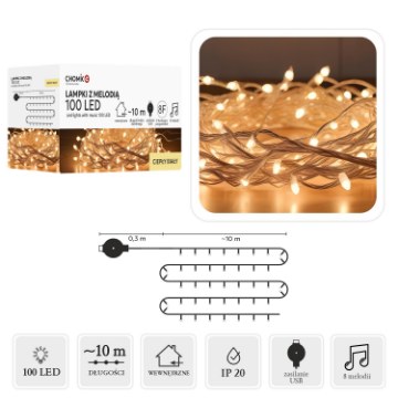 Chomik Світлодіодні лампи з мелодією Usb 100L теплий білий, довжина 0,3 + 10 м, LED0078 - Home Club