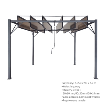 Garden Line Садовая пергола с подвижными ламелями из поликарбоната 3 x 3 м, коричневого цвета, TUN4016 - Home Club