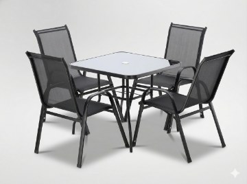 Garden Line Набір Садових Меблів - 4 Стільці + Квадратний Стіл - Чорний, TIH3521 - Home Club