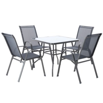 Garden Line Набор садовой мебели — 4 стула + квадратный столик — серый, TIH3384 - Home Club