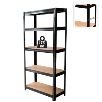 Chomik 5-Уровенная Стеллаж 180 x 90 x 40 см, Черный, Грузоподъемность Полки: 175 кг, GWI7392 - Home Club