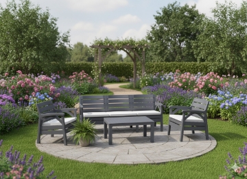 Chomik Комплект садовой мебели цвета антрацит «Santana» (2 кресла, скамейка на 3 человека), KAS0867/3 - Home Club