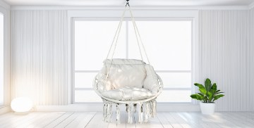 Garden Line Подвесной кресло - «Аистиное гнездо» с подушкой 80 x 60 x 120 см, бежевый/серый, HAM3187 - Home Club