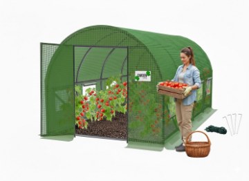Garden Line 4-секционный садовый пленковый туннель, зеленый, 6 x 3 x 2 м, с дверью на петлях, TUN6223 - Home Club