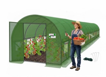 Garden Line 12-сегментный садовый пленковый туннель, зеленый, 12 x 5 x 2 м, с дверью на петлях, TUN5115 - Home Club