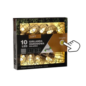 Garden Line Сонячна гірлянда для саду, довжина 2 + 1,8 м, Loft, 10 світлодіодів, теплий білий колір, SOL3644 - Home Club