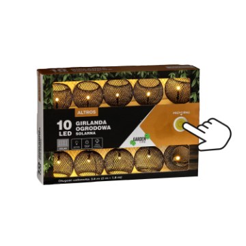 Garden Line Сонячна гірлянда для саду, довжина 2 + 1,8 м, Altros, 10 світлодіодів, теплий білий колір, SOL3651 - Home Club