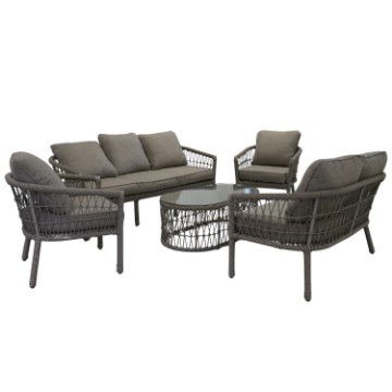 Garden Line Набір садових меблів (2 дивани + 2 крісла + столик) Сірий + сірі подушки, ALF9439 - Home Club