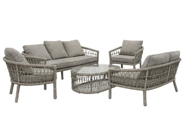 Garden Line Набор садовой мебели (2 дивана + 2 кресла + столик) Серый + серые подушки, ALF9439 - Home Club