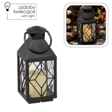 Chomik Праздничный Фонарь 11 x 11 x 26,5 см С Led-Вставкой, Черный, LED2522 - Home Club