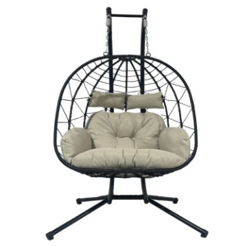 Chomik Подвійне розкладне підвісне крісло Luvo, чорне, подушка — світло-сіра, каркас — чорний, FAT0930 - Home Club