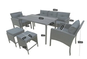 Kontrasto Большой комплект садовой мебели Capri на 7 человек, бежевый, 5.05.27134 - Home Club