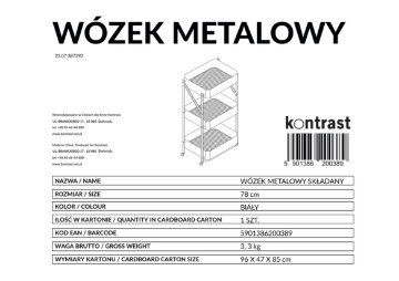 Kontrasto Складная металлическая тележка, 78 см, белого цвета, 6.02.20038 - Home Club