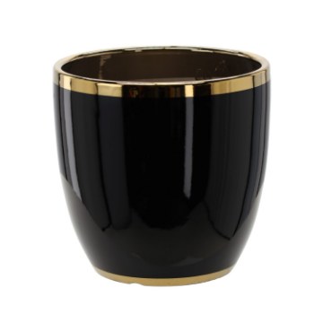 Chomik Керамический кашпо для цветочного горшка 30,5 x 30,5 x 30,5 см, черный с золотой окантовкой, ELI0336 - Home Club