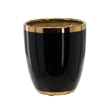Chomik Керамический кашпо для цветочного горшка 26 x 26 x 27 см, черный с золотой окантовкой, ELI0343 - Home Club