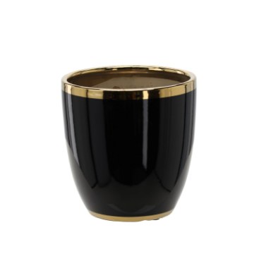 Chomik Керамический кашпо для цветочного горшка 20,5 x 20,5 x 23 см, черный с золотой окантовкой, ELI0350 - Home Club