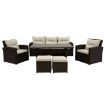 Garden Line Великий комплект садових меблів (диван, 2 крісла, 2 пуфи, столик) — коричневий, подушки — бежеві, ABI8805 - Home Club, зображення 18